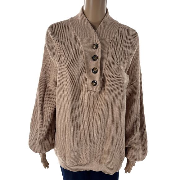 Lunya Tan Cozy Cotton Silk Pocket Henley Pullover Sweater - Picture 6 of 12